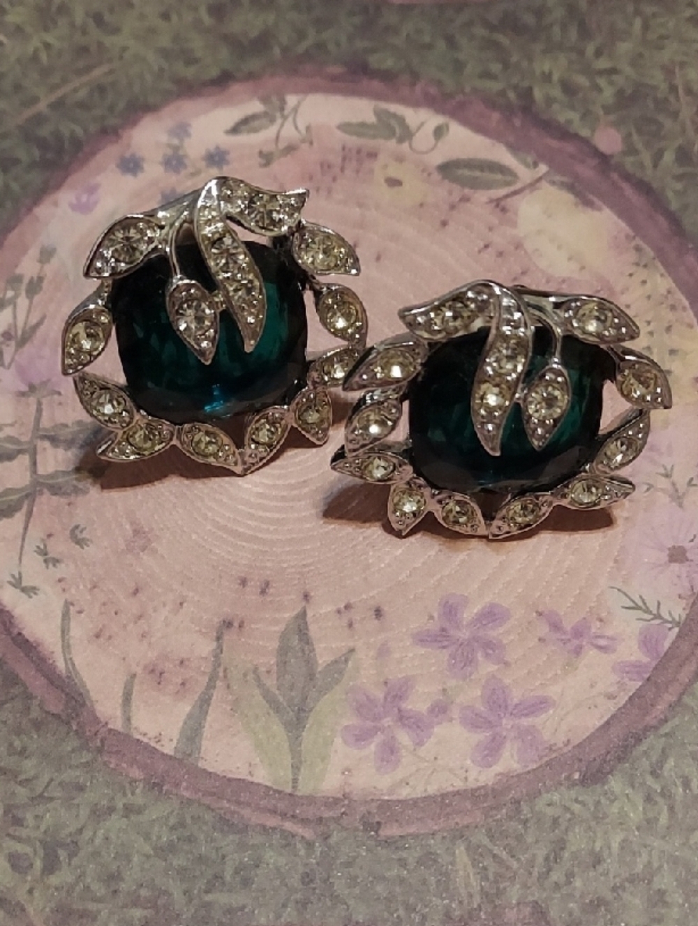 Emerald Green Crystal Leaf Clip-On Earrings